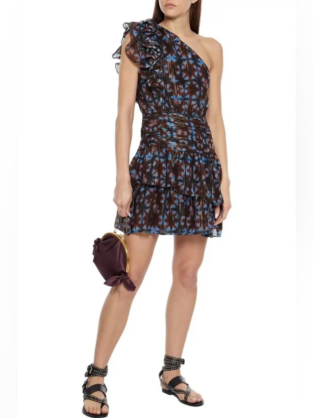ULLA JOHNSON Kaia One-Shoulder Ruffled Silk
Lurex-Blend Mini Dress Size 6